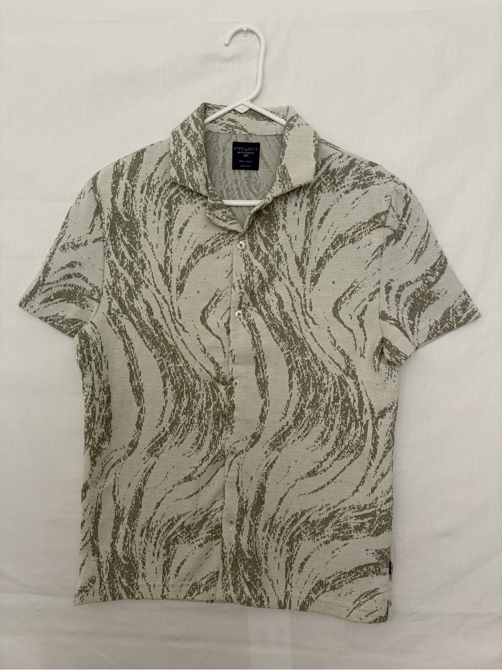 Steel & Jelly Mens Small Abstract Knit Short Sleeve Button Up Shirt(A929)
